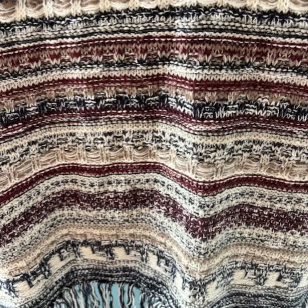 Cato Open Front Cardigan Sweater Loose Knit Fringe Neutral Beige Navy 22/24 W - Picture 7 of 9